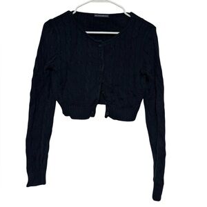 Brandy Melville Cable Knit Cropped Cardigan Sweater OS Navy Blue Preppy Academia